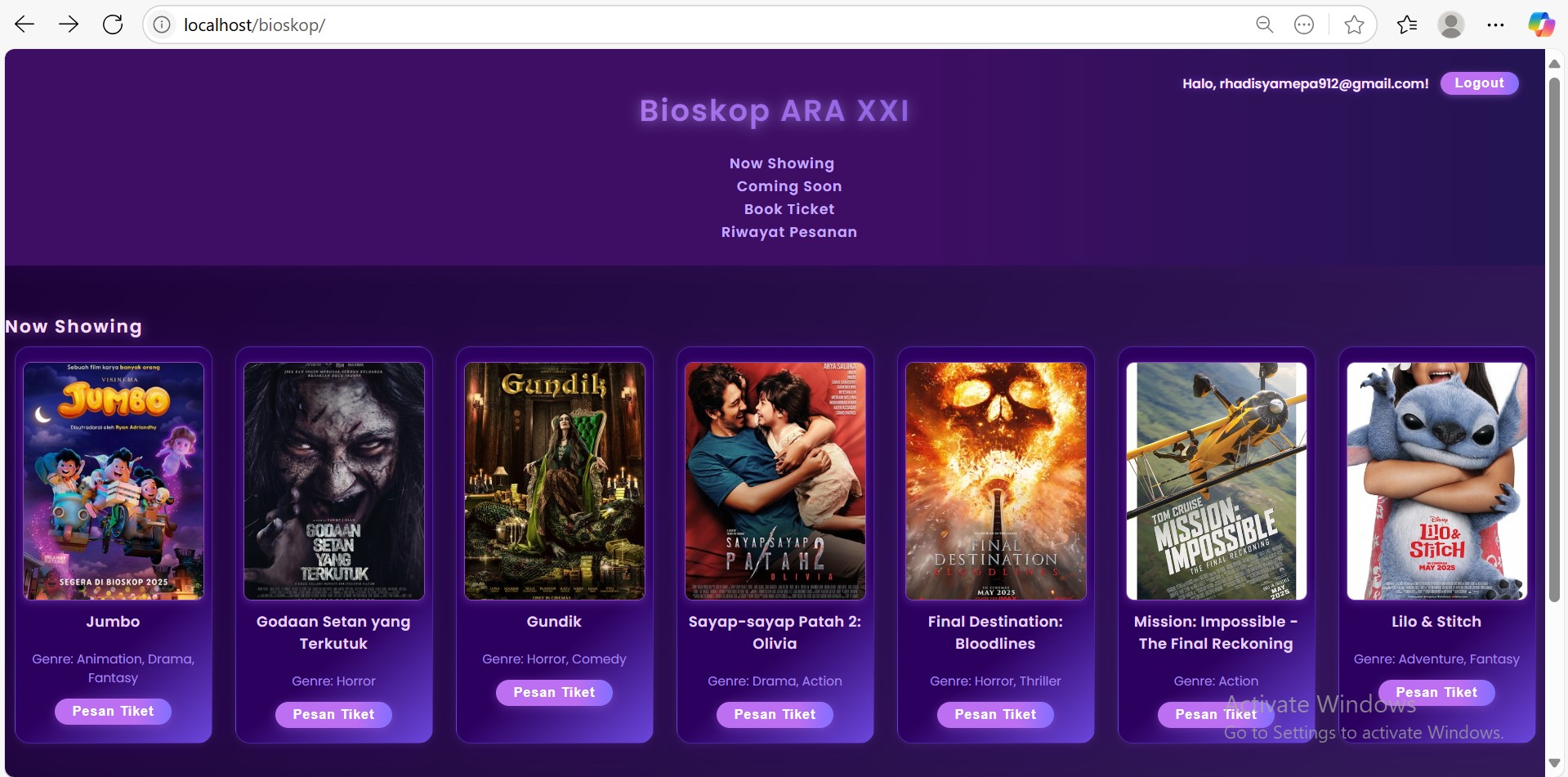 Bioskop Rhadisya Meila XXI – Futuristic Ticket Booking App